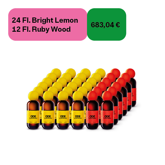24 × Bright Lemon | 18,5 % Vol. | 0,5 L + 12 × Ruby Wood | 18,5 % Vol. | 0,5 L