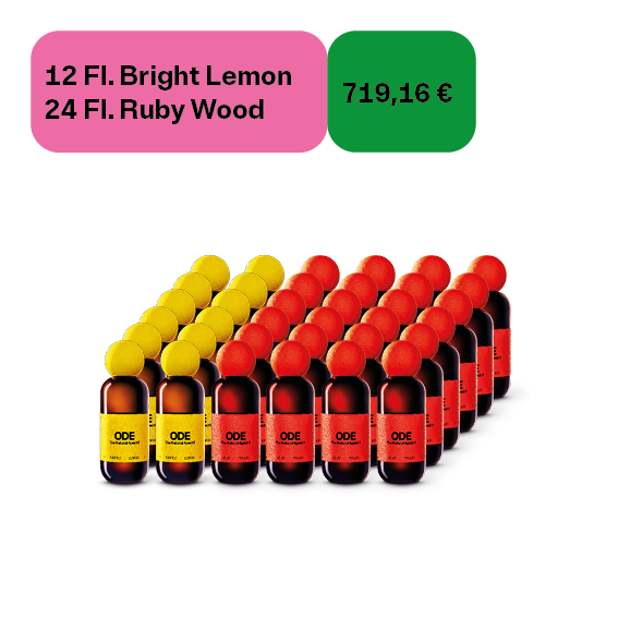 12 × Bright Lemon | 18,5 % Vol. | 0,5 L + 24 × Ruby Wood | 18,5 % Vol. | 0,5 L