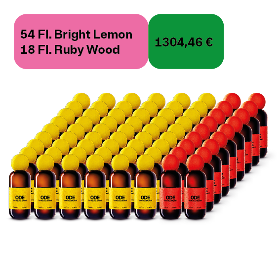 54 × Bright Lemon | 18,5 % Vol. | 0,5 L + 18 × Ruby Wood | 18,5 % Vol. | 0,5 L