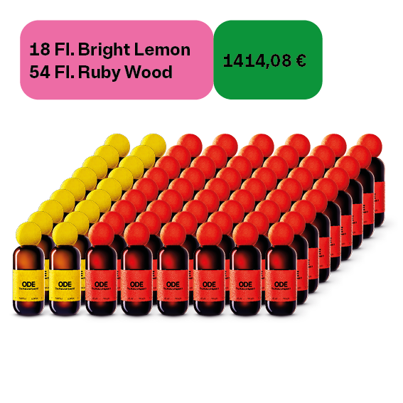 18 × Bright Lemon | 18,5 % Vol. | 0,5 L + 54 × Ruby Wood | 18,5 % Vol. | 0,5 L