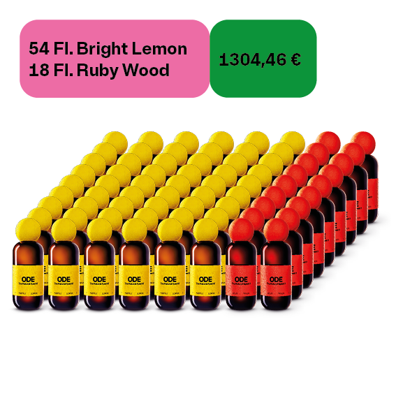 54 × Bright Lemon | 18,5 % Vol. | 0,5 L  + 18 × Ruby Wood | 18,5 % Vol. | 0,5 L